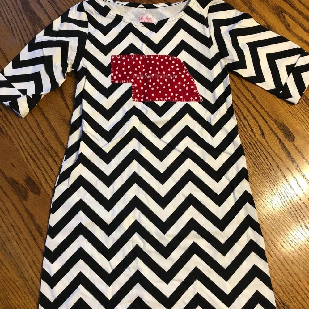 Black Chevron w/ Red Polka Dot Nebraska Dress  1287  7-8 years  Handmade NWT